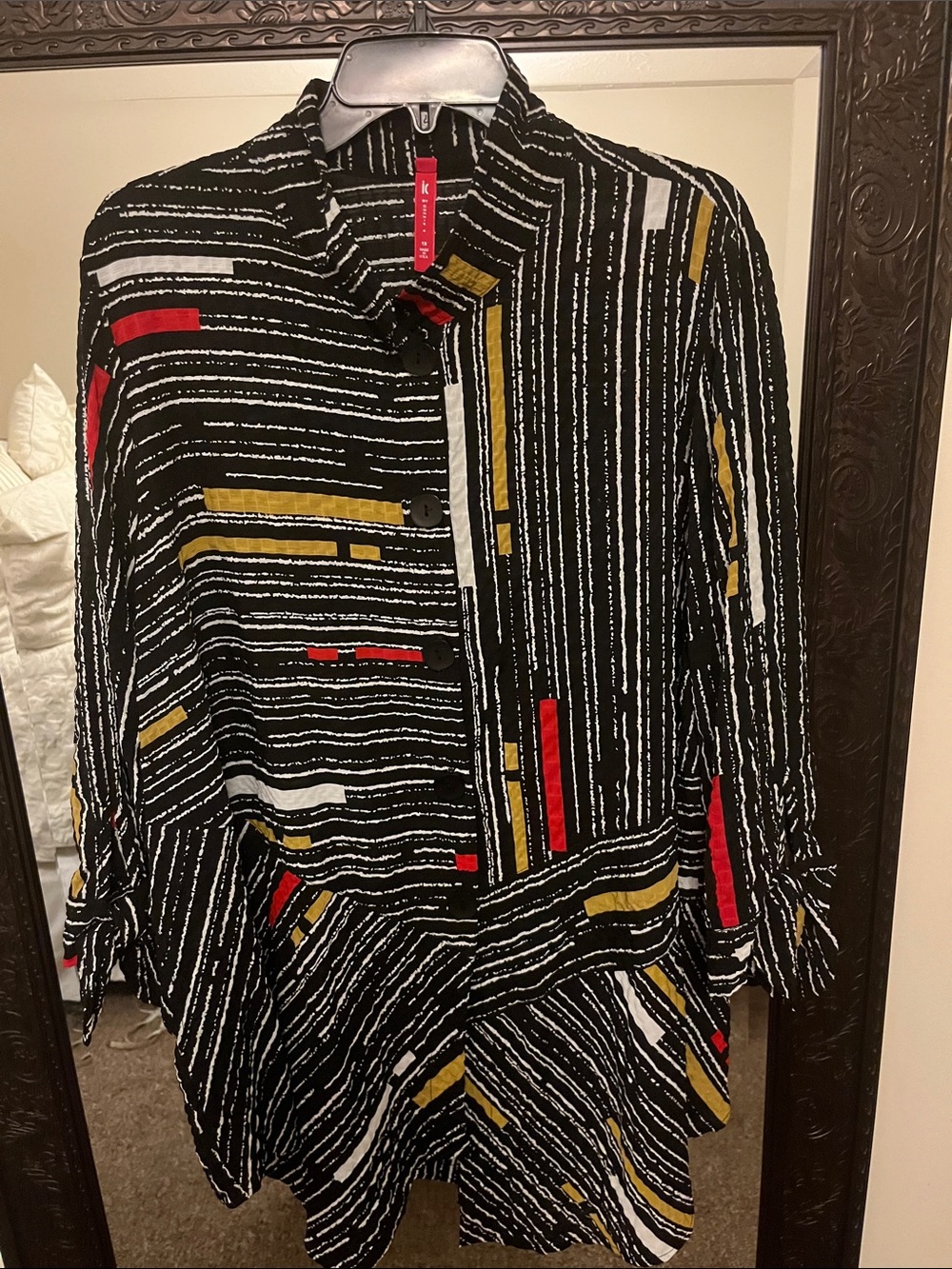 IC Black Striped Tunic with Red and Mustard Blocks